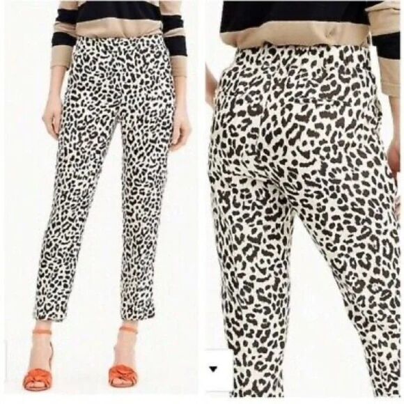J. Crew Linen Blend Pants Size 12 Leopard Print - Picture 1 of 11